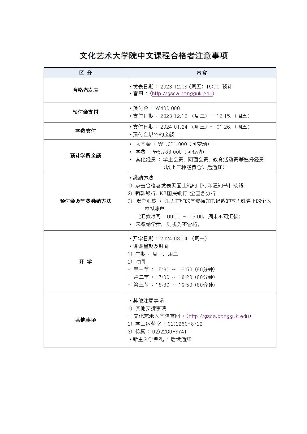 2024年1学期-文化艺术大学院中文课程合格者注意事项