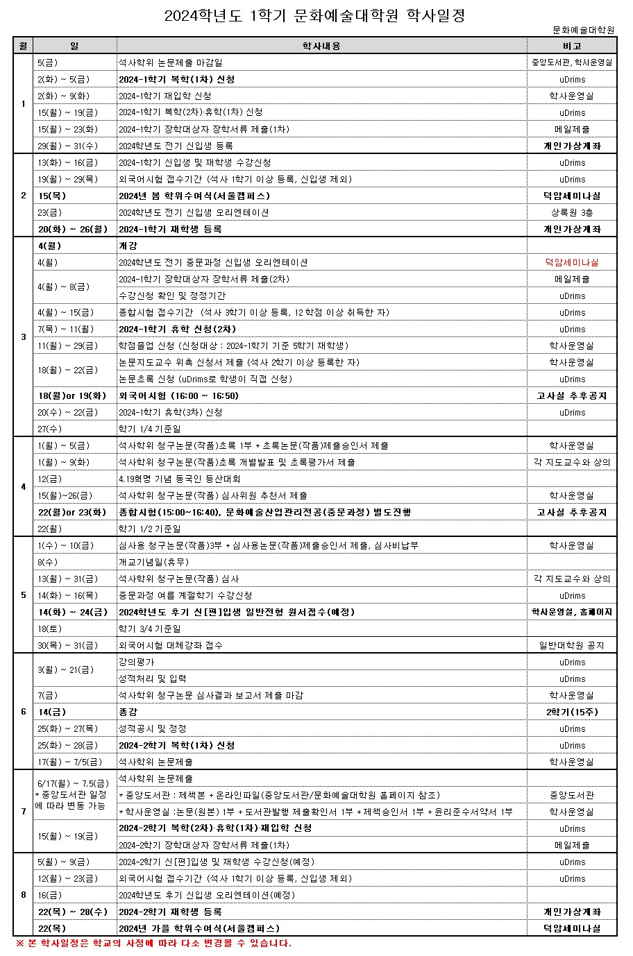 2024-1학기 학사일정